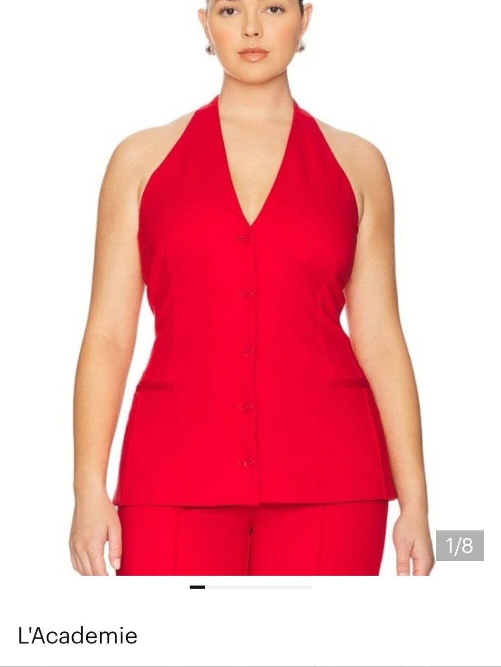 L'Academie Red Button-Front Halter Vest Top, SZ L